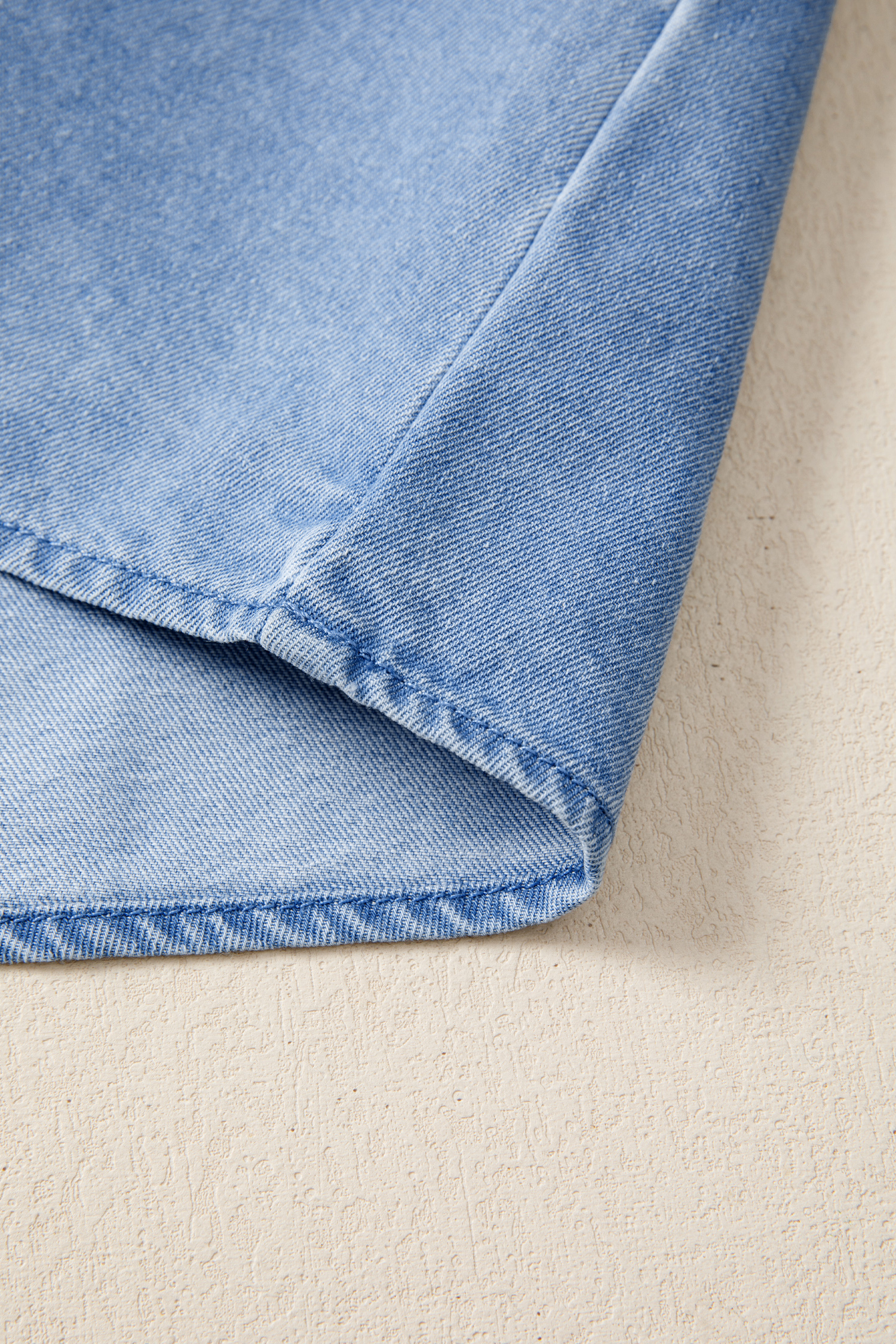 Chic Denim Flutter Sleeve Blouse for Women – Beau Blue Raw Hem Top, Casual Summer Vacation Style - Detail View 8 Chic Denim Flutter Sleeve Blouse for Women – Beau Blue Raw Hem Top, Casual Summer Vacation Style - Detail View 8