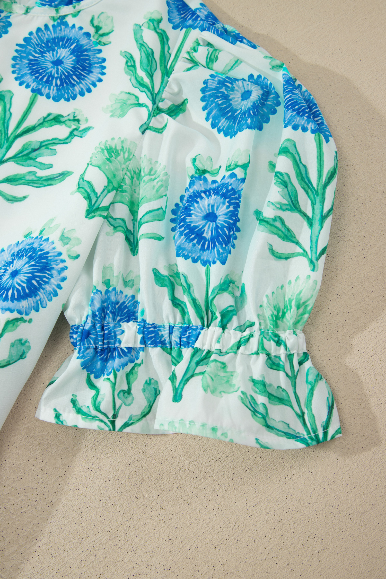 Women's Floral Mini Dress – Sky Blue Puff Sleeve Summer Shift - Detail View 13 Women's Floral Mini Dress – Sky Blue Puff Sleeve Summer Shift - Detail View 13