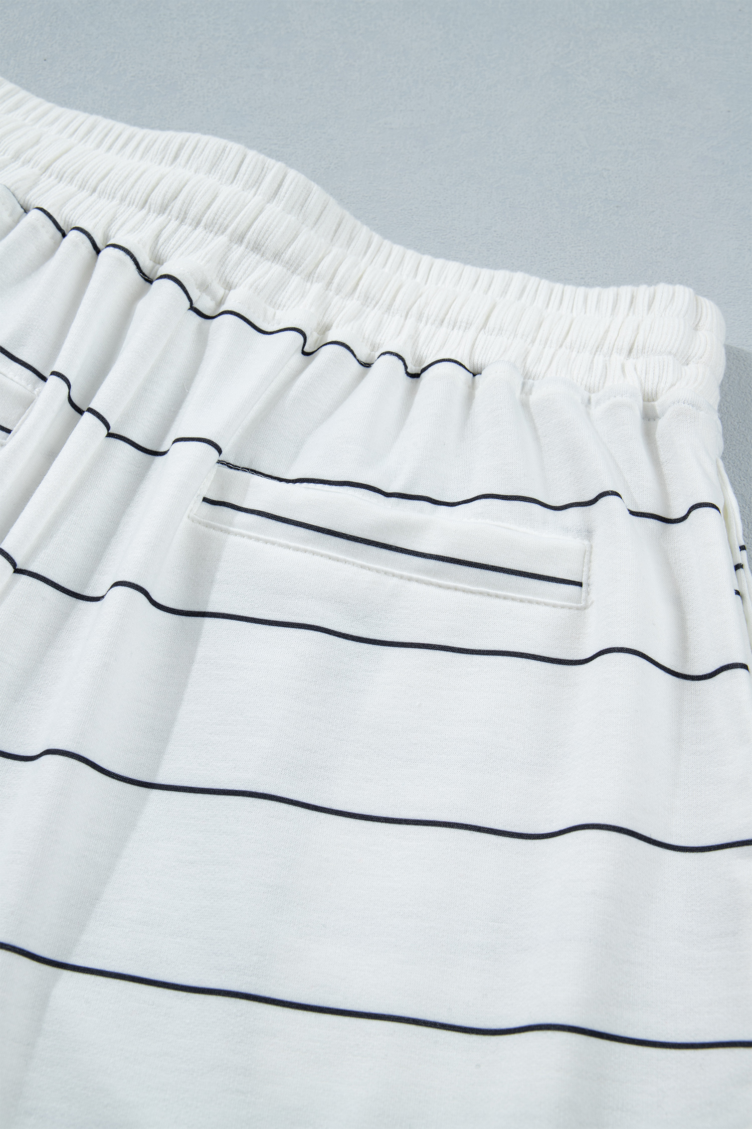 Women's Matching Striped Lounge Set – Comfortable Round Neck Tee and Split Hem Shorts for Daily Wear - Detail View 15 Women's Matching Striped Lounge Set – Comfortable Round Neck Tee and Split Hem Shorts for Daily Wear - Detail View 15