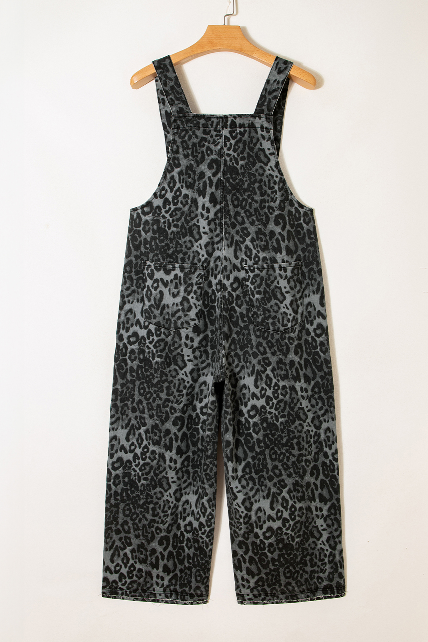Casual Gray Leopard Print Denim Overalls for Women – Button-Up and Comfortable Fit - Detail View 8 Casual Gray Leopard Print Denim Overalls for Women – Button-Up and Comfortable Fit - Detail View 8