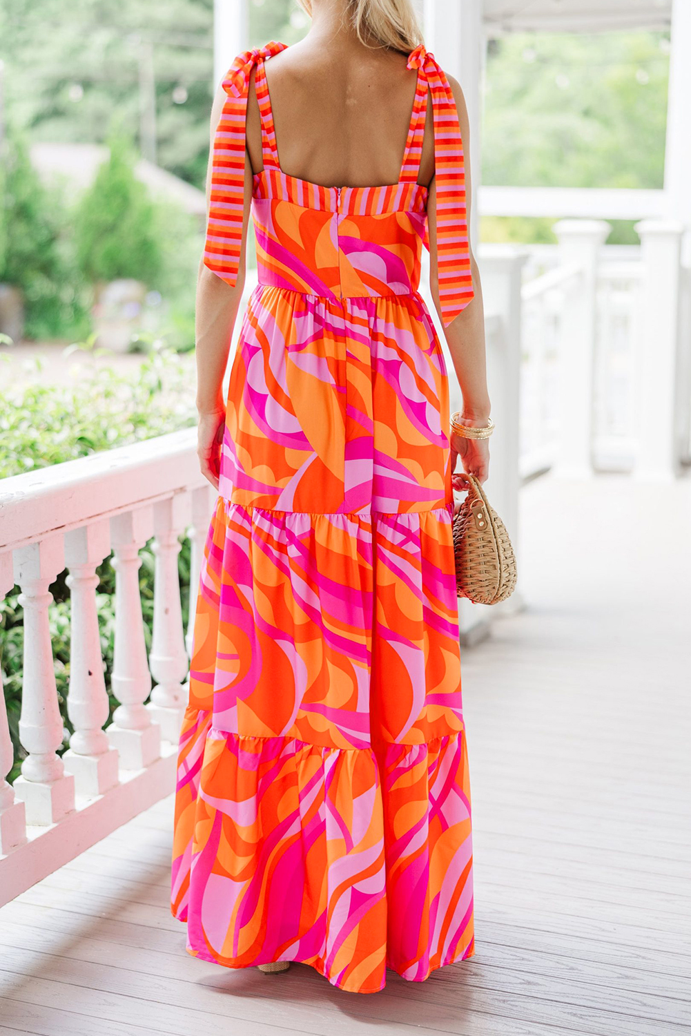 Elegant Sleeveless Summer Dress - Red Abstract Print for Daily Wear and Beach Outings - Detail View 3 Elegant Sleeveless Summer Dress - Red Abstract Print for Daily Wear and Beach Outings - Detail View 3
