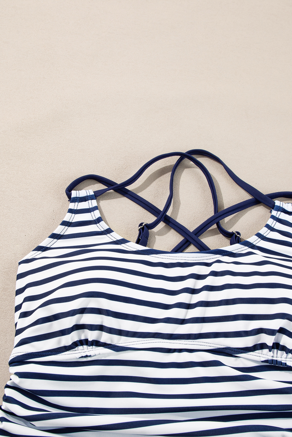 Active Blue Stripe Tankini with Floral Print Swim Shorts - Adjustable Drawstring Design - Detail View 30 Active Blue Stripe Tankini with Floral Print Swim Shorts - Adjustable Drawstring Design - Detail View 30