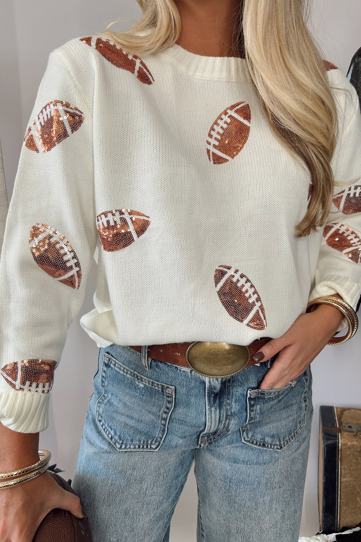 Women's Fall Football Sequin Sweater – Long Sleeve Knitwear - Detail View 9 Women's Fall Football Sequin Sweater – Long Sleeve Knitwear - Detail View 9