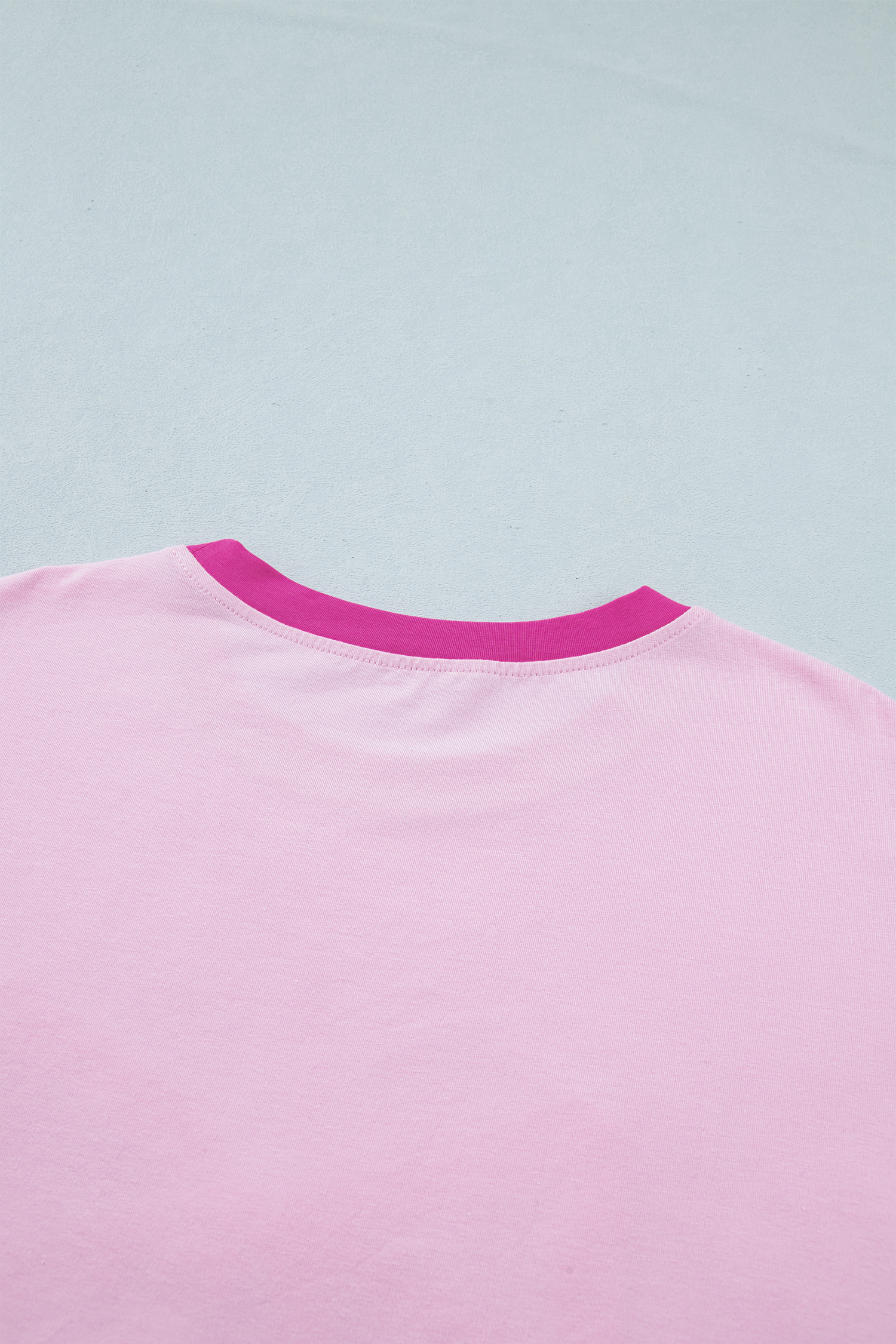 Gossamer Pink Color Block Tee for Women – Embroidered Bow Detail, Casual Round Neck Top - Detail View 7 Gossamer Pink Color Block Tee for Women – Embroidered Bow Detail, Casual Round Neck Top - Detail View 7