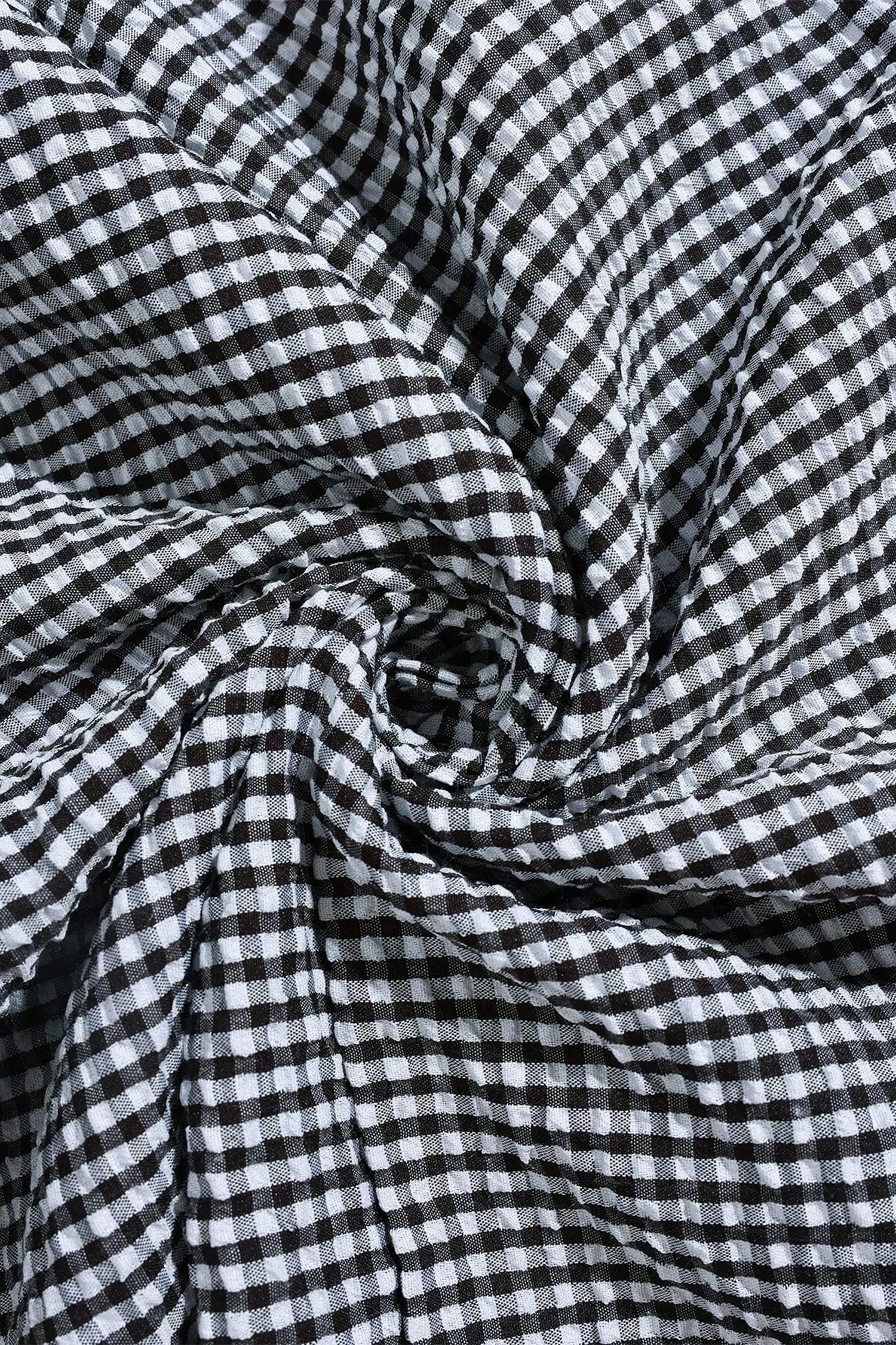 Women's Black Plaid Ruffled Blouse – Casual Half Sleeve Round Neck Top, Stylish Gift for Her - Detail View 9 Women's Black Plaid Ruffled Blouse – Casual Half Sleeve Round Neck Top, Stylish Gift for Her - Detail View 9
