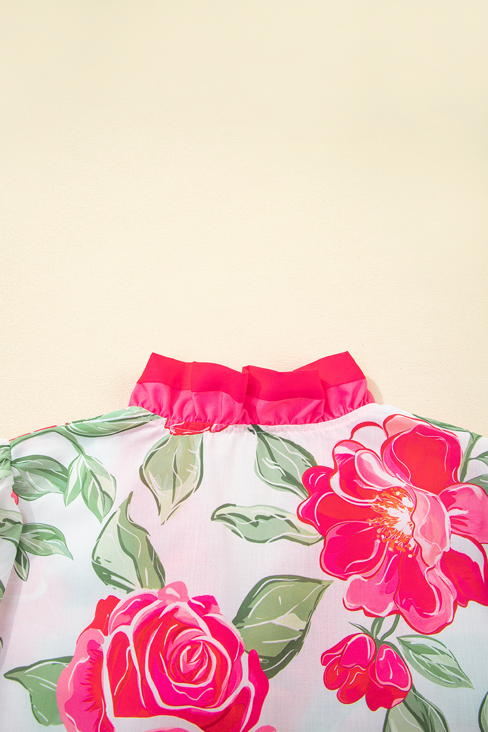 Women's Blouse, Rose Floral, Frilled V Neck, Short Sleeve, Casual Wear, Summer Style, Elegant, Ruffled Sleeves, Floral Pattern, Comfortable, Stylish, Tops, Blouses & Shirts - Detail View 8 Women's Blouse, Rose Floral, Frilled V Neck, Short Sleeve, Casual Wear, Summer Style, Elegant, Ruffled Sleeves, Floral Pattern, Comfortable, Stylish, Tops, Blouses & Shirts - Detail View 8