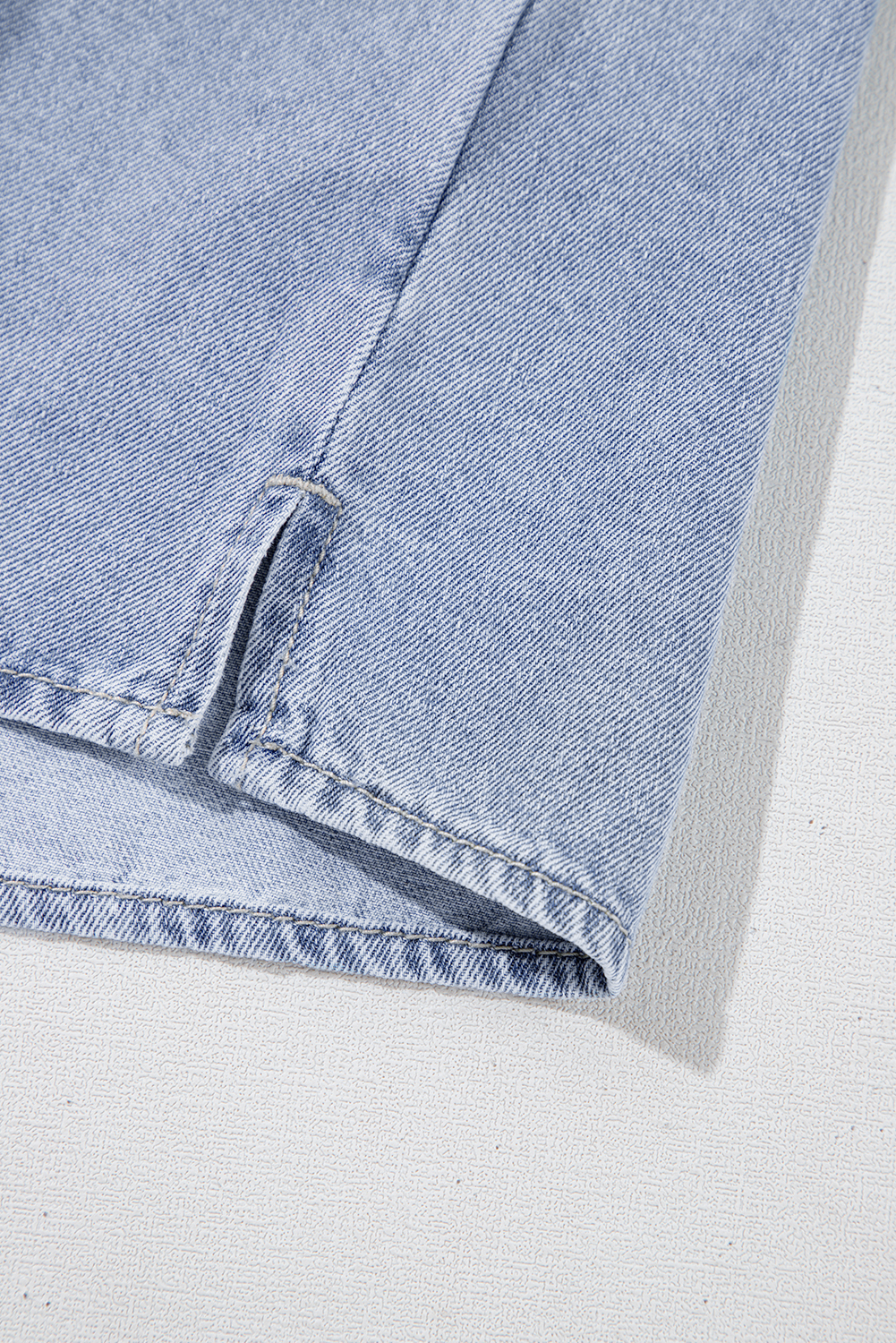 Women's Dusk Blue Denim Pinup Folded Cap Sleeve Shirt - Stylish Cropped Blouse - Detail View 21 Women's Dusk Blue Denim Pinup Folded Cap Sleeve Shirt - Stylish Cropped Blouse - Detail View 21