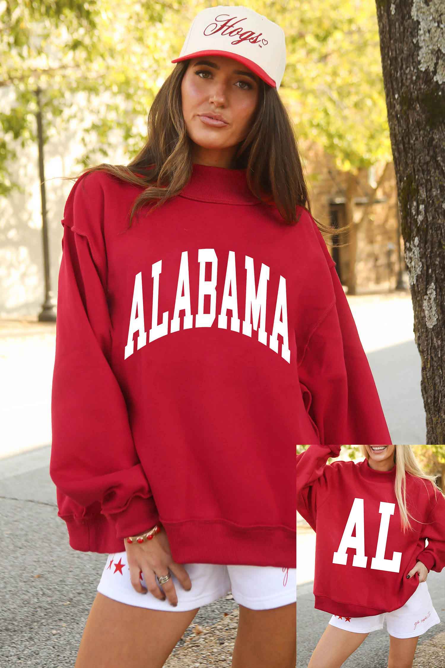 Women's Red Mock Neck Long Sleeve Sweatshirt for Autumn - Detail View 11 Women's Red Mock Neck Long Sleeve Sweatshirt for Autumn - Detail View 11