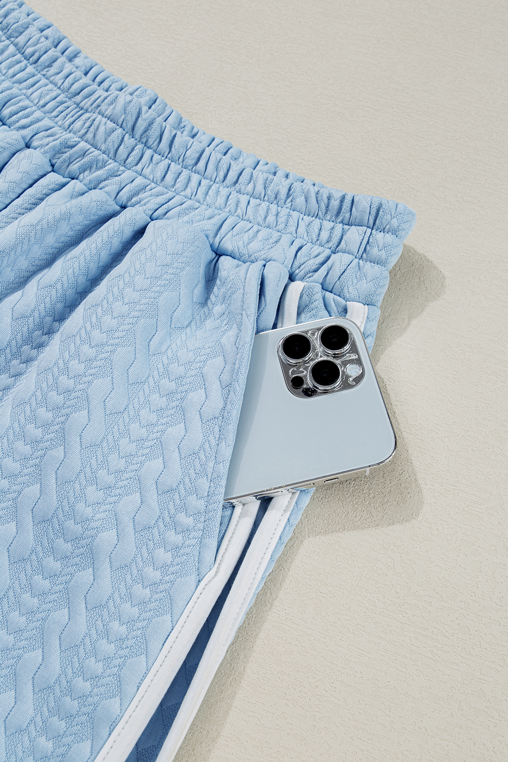 Stylish Summer Outfit for Women: Textured Fabric Tank Top and Flattering High Waist Pants in Beau Blue - Detail View 15 Stylish Summer Outfit for Women: Textured Fabric Tank Top and Flattering High Waist Pants in Beau Blue - Detail View 15