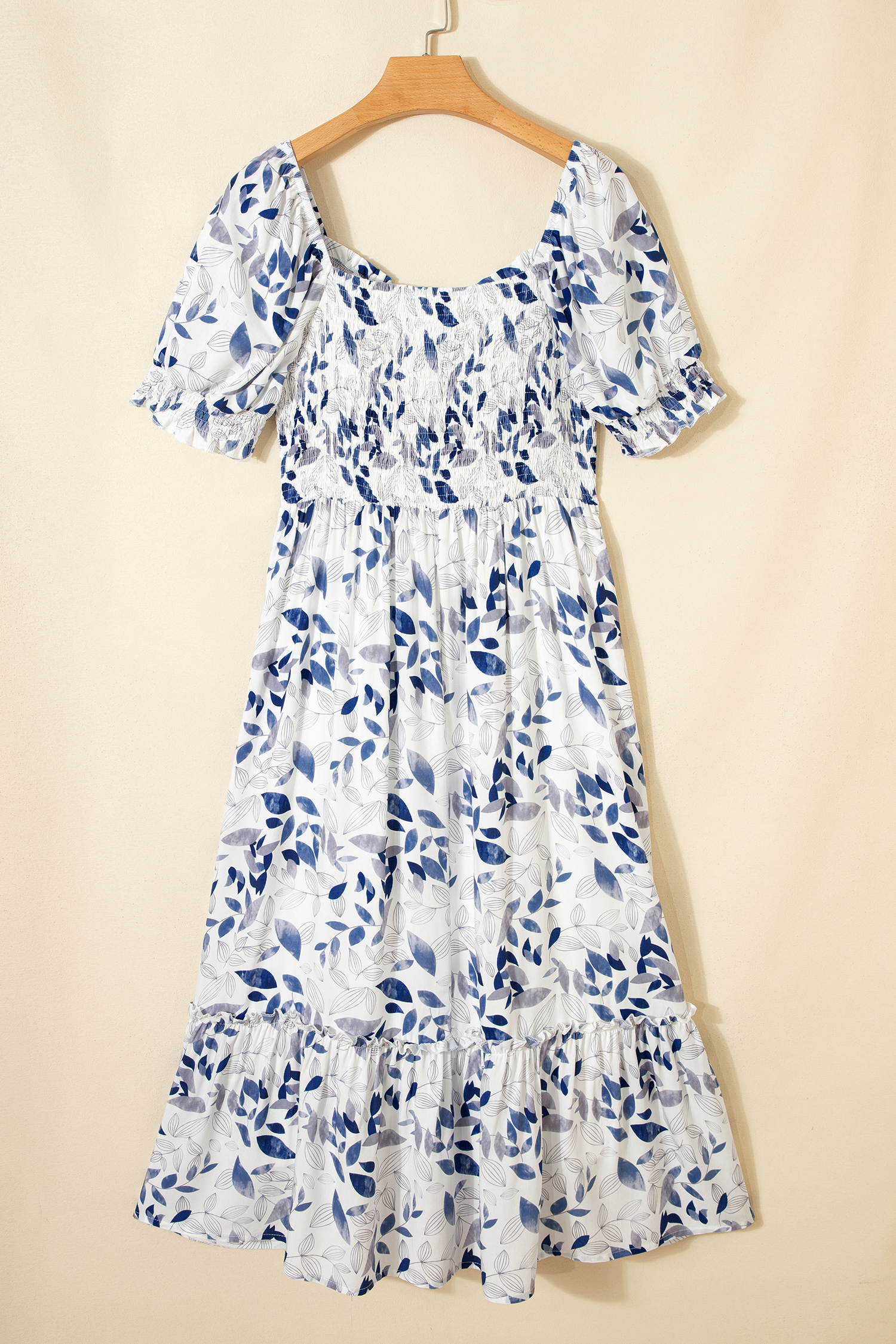 Floral Tiered Midi Dress in Sky Blue – Short Puff Sleeves, Ideal for Women’s Summer Outfits - Detail View 9 Floral Tiered Midi Dress in Sky Blue – Short Puff Sleeves, Ideal for Women’s Summer Outfits - Detail View 9