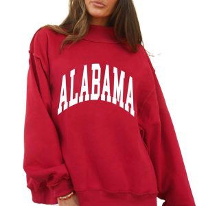 Women's Alabama Mock Neck Sweatshirt, Casual Baggy Pullover - Main View
