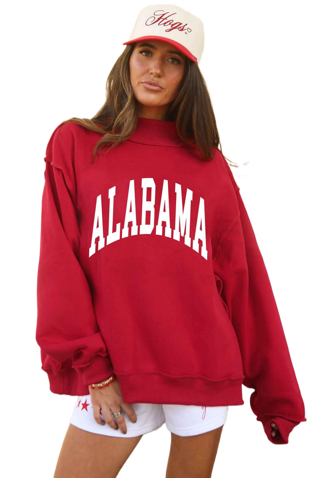 Women's Alabama Mock Neck Sweatshirt, Casual Baggy Pullover - Main View Women's Alabama Mock Neck Sweatshirt, Casual Baggy Pullover - Main View