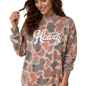 Women's Howdy Western Camo Pullover – Casual Mock Neck Top - Main View