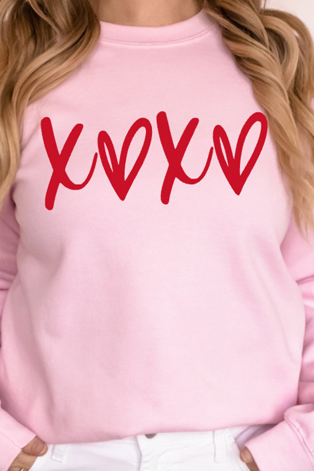 Stylish and Comfortable Women's Graphic Sweatshirt - Spread Love in Soft Pink - Detail View 3 Stylish and Comfortable Women's Graphic Sweatshirt - Spread Love in Soft Pink - Detail View 3