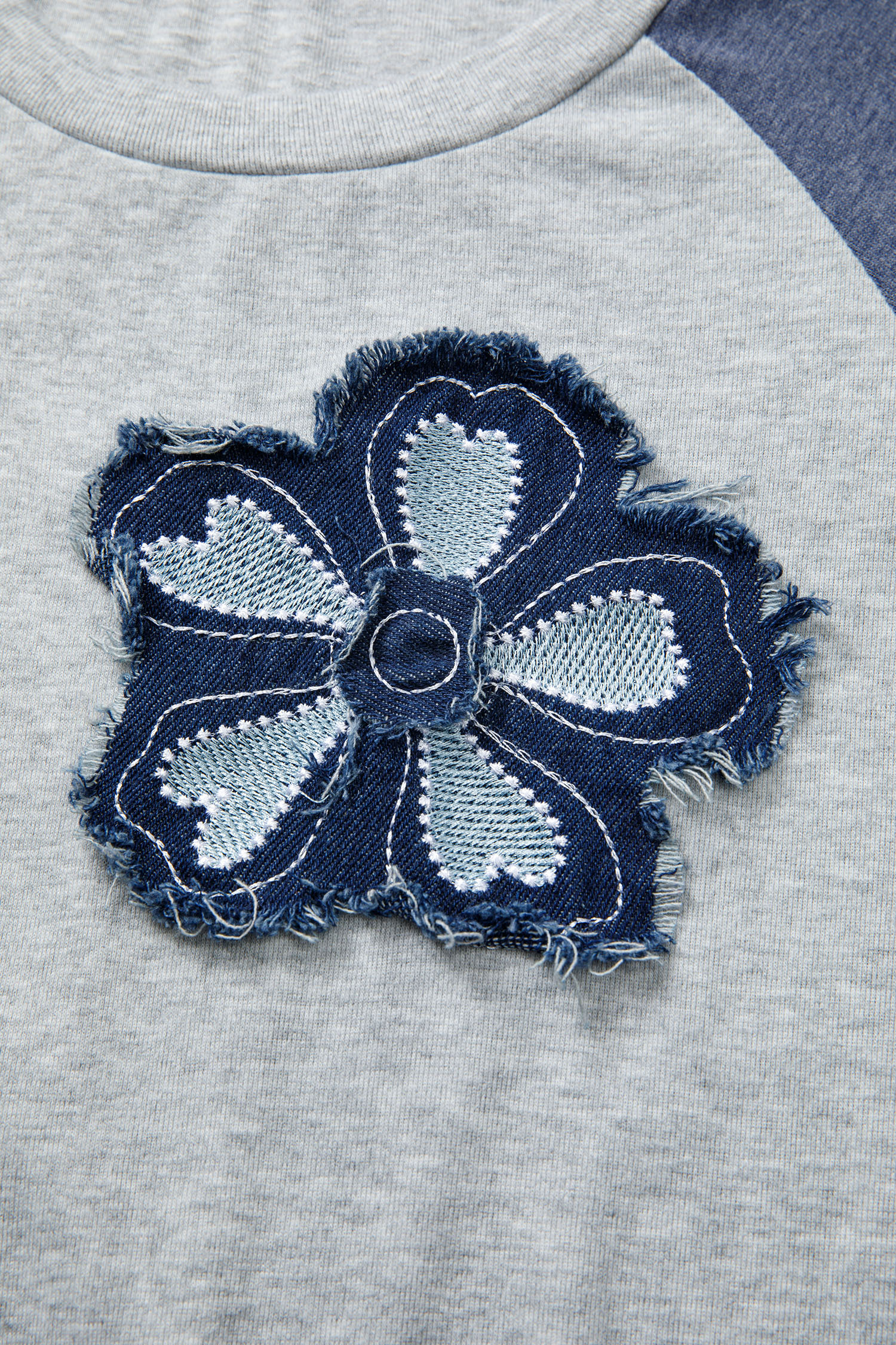 Women's Color Block Raglan Tee – Floral Embroidered Long Sleeve Shift Top for Daily Wear - Detail View 6 Women's Color Block Raglan Tee – Floral Embroidered Long Sleeve Shift Top for Daily Wear - Detail View 6