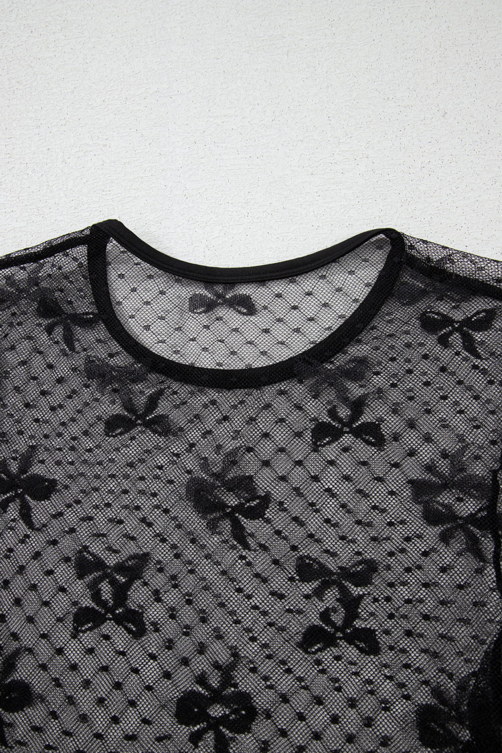 Women's Top, Black Mesh, Long Sleeve, Bow Pattern, Sheer Fabric, Elegant, Casual, Night Out, Comfortable, Breathable, Versatile Style, Round Neck, Spring Fashion, Tops & Tees - Detail View 12 Women's Top, Black Mesh, Long Sleeve, Bow Pattern, Sheer Fabric, Elegant, Casual, Night Out, Comfortable, Breathable, Versatile Style, Round Neck, Spring Fashion, Tops & Tees - Detail View 12