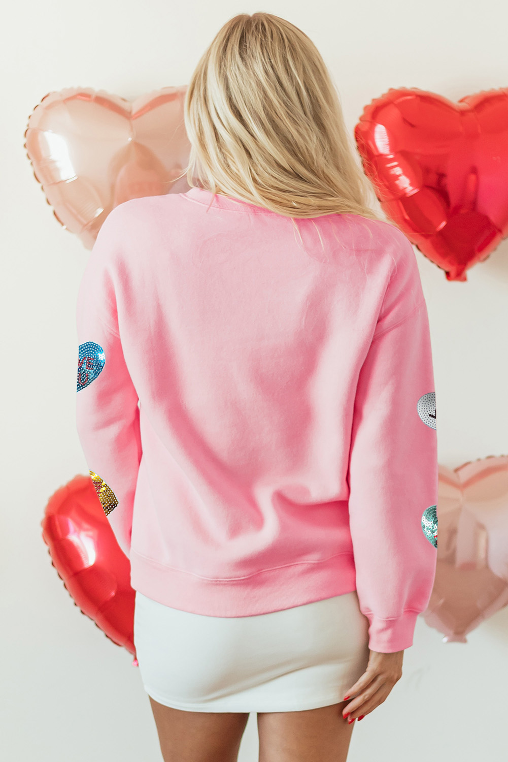 Stylish Crew Neck Pink Sweatshirt with Sequin Detail - Ideal for Everyday Wear - Detail View 3 Stylish Crew Neck Pink Sweatshirt with Sequin Detail - Ideal for Everyday Wear - Detail View 3
