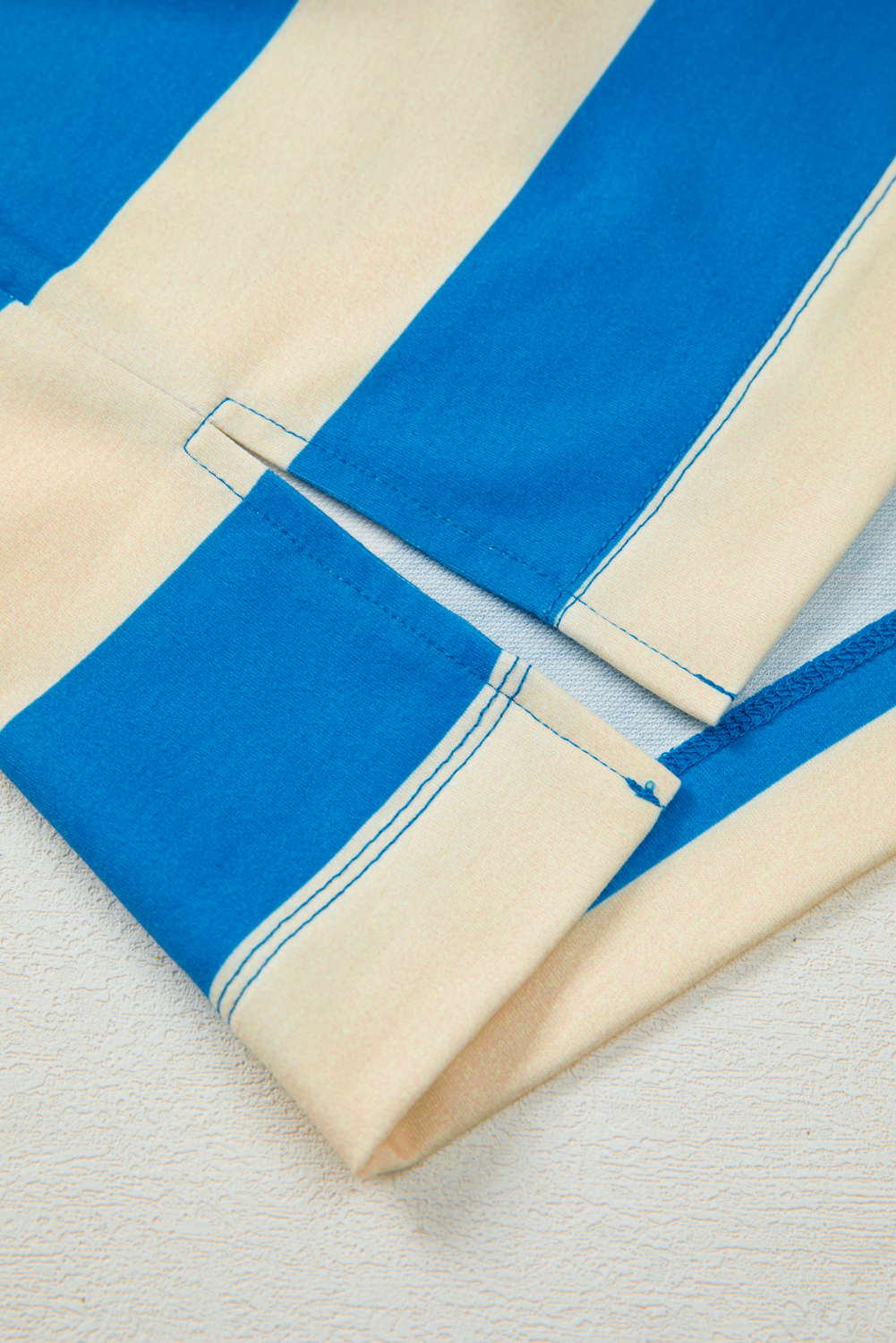 Casual Long Sleeve Pullover for Women - Blue Stripe and Floral Color Block - Detail View 14 Casual Long Sleeve Pullover for Women - Blue Stripe and Floral Color Block - Detail View 14