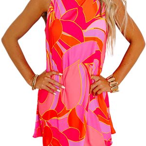 Women's Rose Abstract Floral Print Sleeveless Shift Mini Dress - Perfect for Summer - Main View