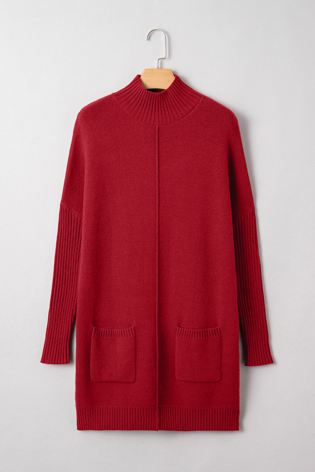 Cozy Fiery Red High Neck Long Sleeve Sweater Dress for Women – Winter Casual Style - Detail View 11 Cozy Fiery Red High Neck Long Sleeve Sweater Dress for Women – Winter Casual Style - Detail View 11
