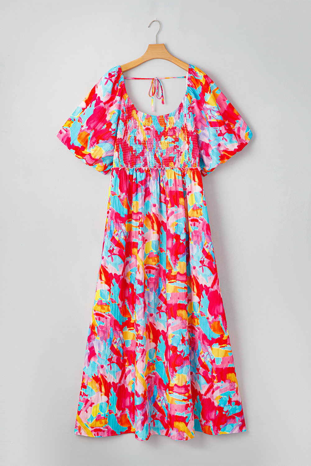 Plus Size Summer Maxi Dress, Rose Abstract Square Neck Style - Detail View 8 Plus Size Summer Maxi Dress, Rose Abstract Square Neck Style - Detail View 8