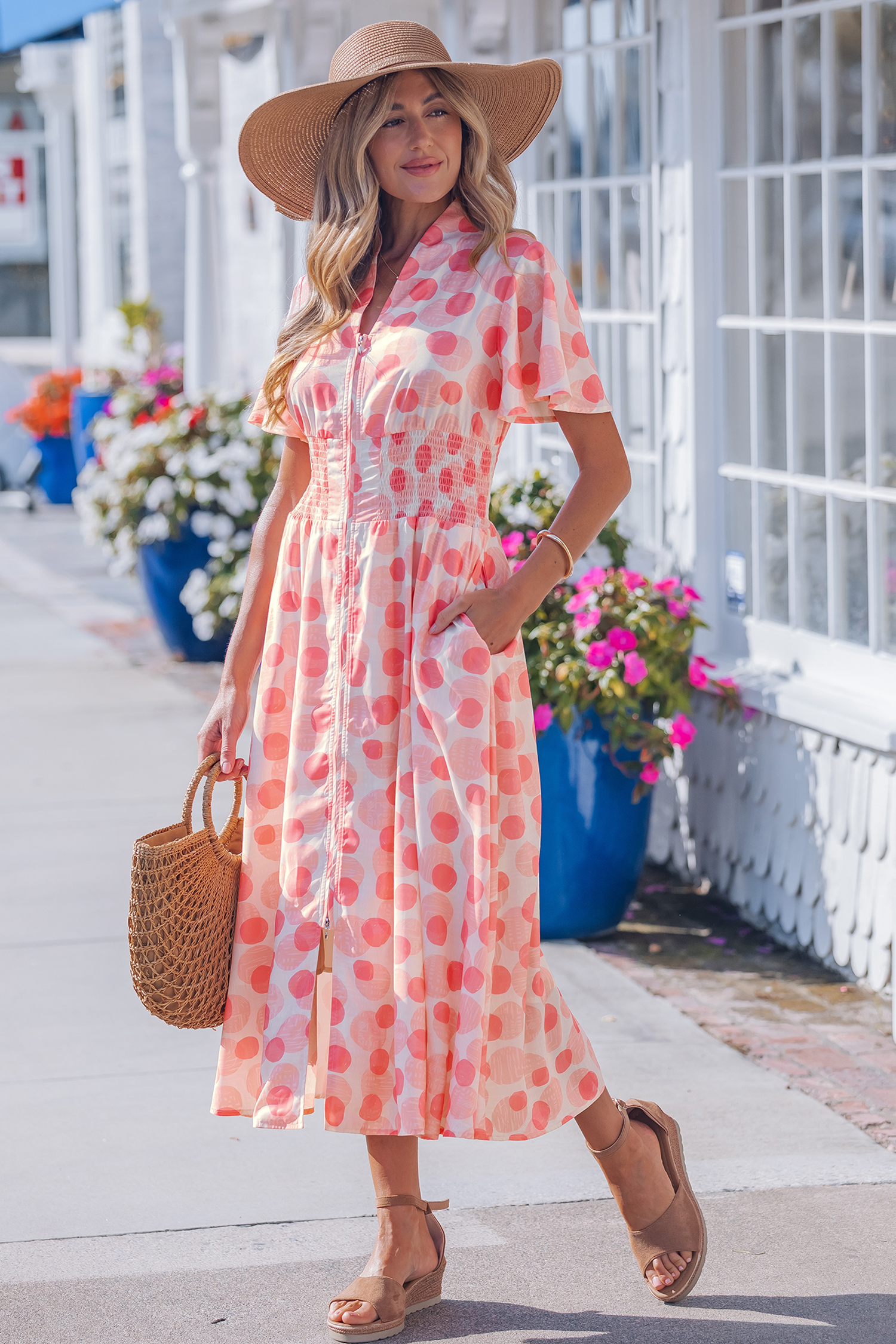 Elegant Women's Polka Dot Maxi Dress – Southern Belle Style High Waist Long Dress for Daily Wear - Detail View 3 Elegant Women's Polka Dot Maxi Dress – Southern Belle Style High Waist Long Dress for Daily Wear - Detail View 3