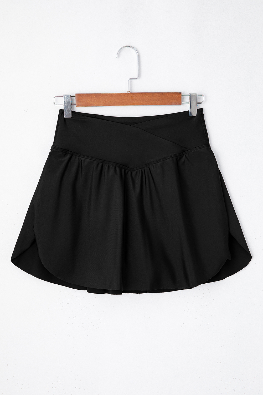 Women's Black Solid Pocketed Crossover High Waist Swim Skort - Detail View 9 Women's Black Solid Pocketed Crossover High Waist Swim Skort - Detail View 9