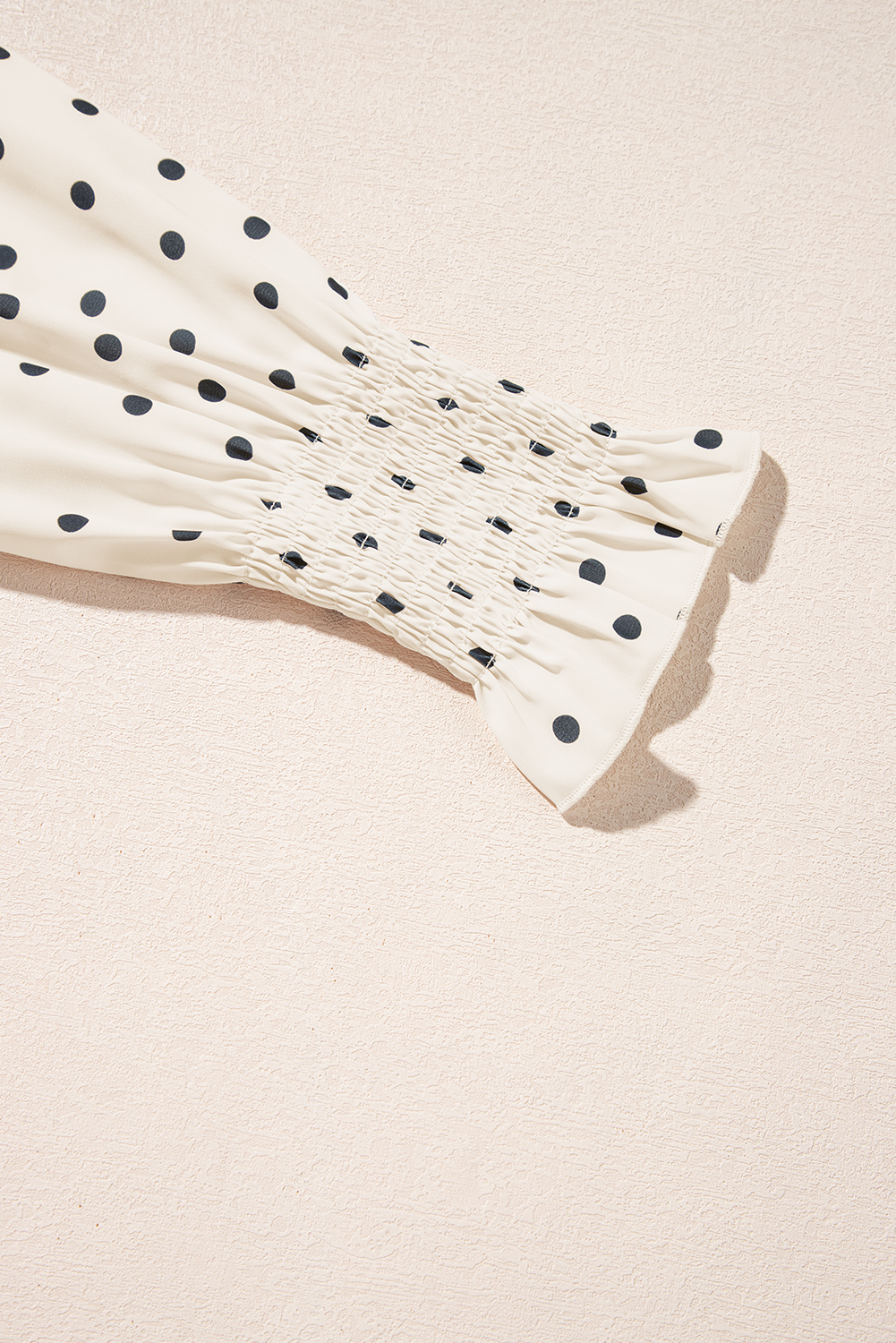 Women's Blouse, Apricot Color, Polka Dot Print, Frilled Collar, Lantern Sleeves, Elegant Style, Lightweight Fabric, Comfortable, Daily Wear, Spring Fashion, Shift Silhouette, Trendy Design, Tops & Shirts - Detail View 12 Women's Blouse, Apricot Color, Polka Dot Print, Frilled Collar, Lantern Sleeves, Elegant Style, Lightweight Fabric, Comfortable, Daily Wear, Spring Fashion, Shift Silhouette, Trendy Design, Tops & Shirts - Detail View 12
