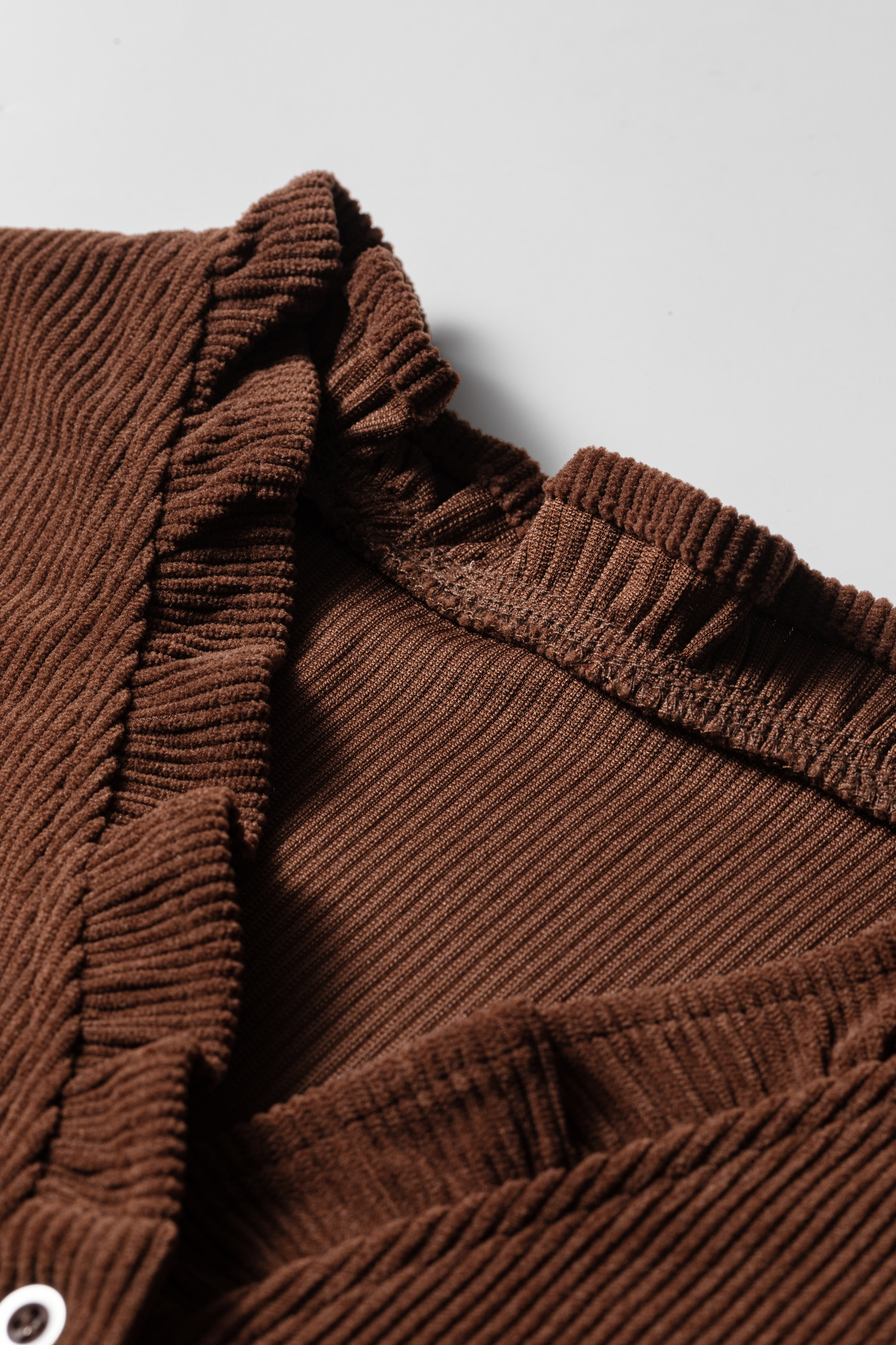 Women's Fall Corduroy Button-Up – Long Sleeve Ruffle Blouse - Detail View 12 Women's Fall Corduroy Button-Up – Long Sleeve Ruffle Blouse - Detail View 12