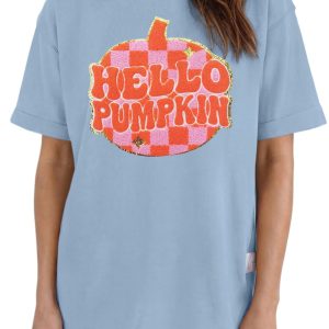 Women's Hello Pumpkin Tee, Casual High Neck Short Sleeve - Main View