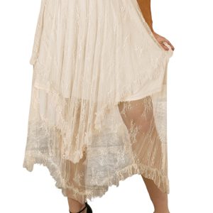 Women's Apricot Lace Cascading Tiered High Waist Maxi Skirt - Elegant & Flattering - Main View