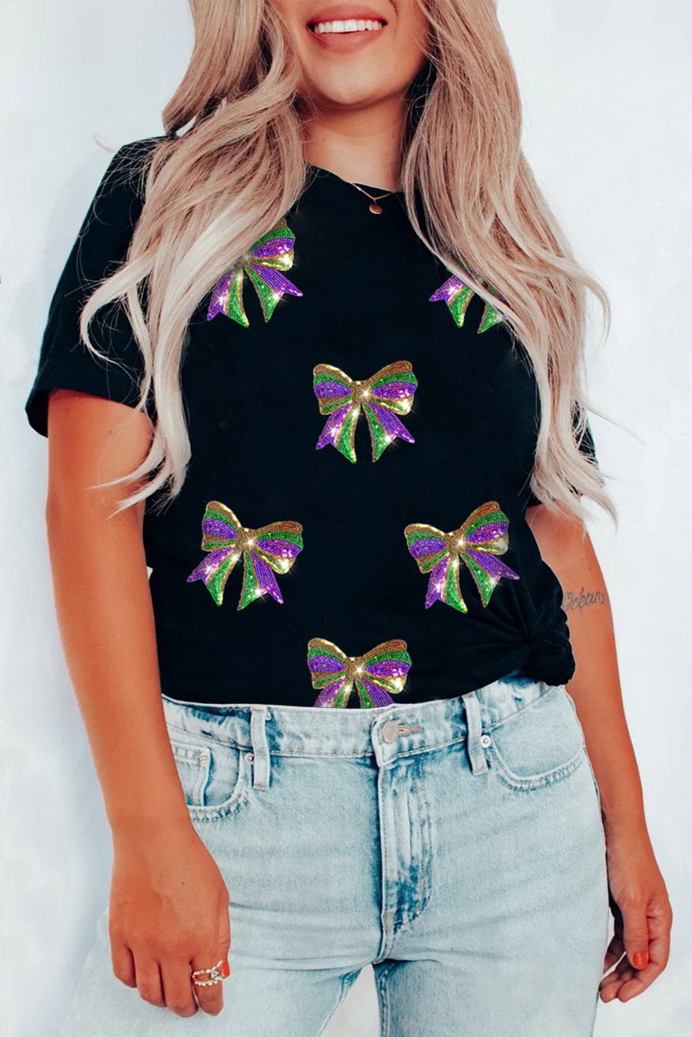 Soft and Comfortable Short Sleeve Crewneck T-Shirt with Sequin Details - Detail View 3 Soft and Comfortable Short Sleeve Crewneck T-Shirt with Sequin Details - Detail View 3