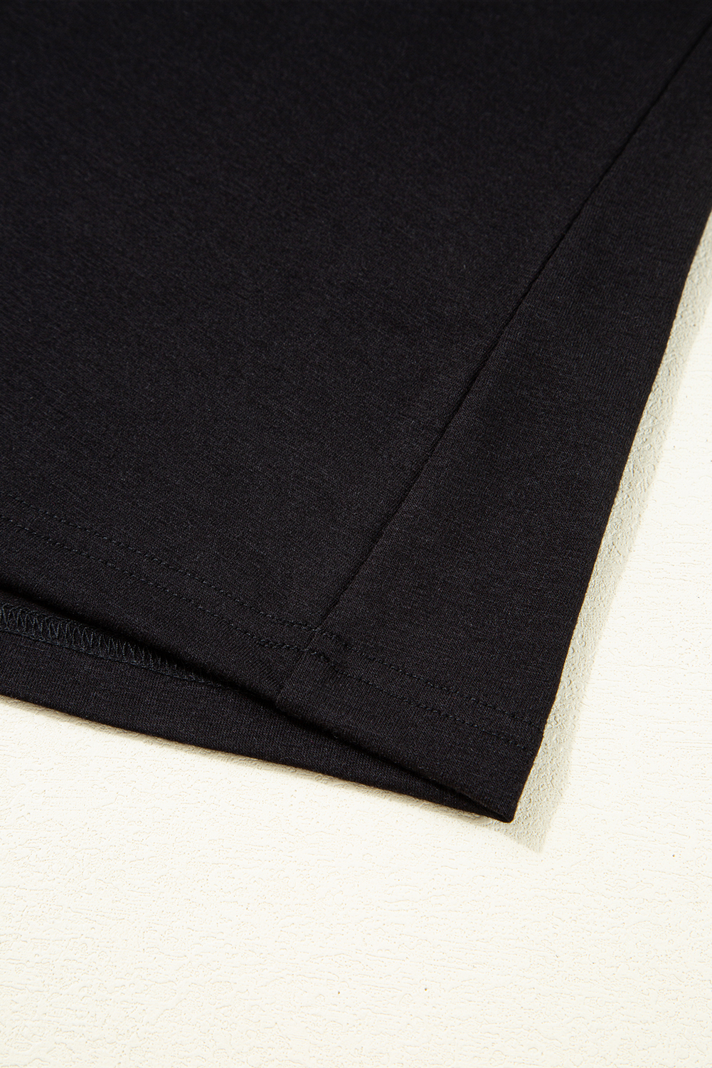 Flattering Black Crew Neck Tee - Elegant Design with Sheer Mesh Sleeves - Detail View 11 Flattering Black Crew Neck Tee - Elegant Design with Sheer Mesh Sleeves - Detail View 11