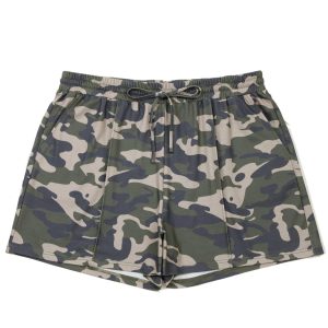 Women's Green Camo Shorts with Elastic Waist – Casual Plus Size Summer Style - Main View