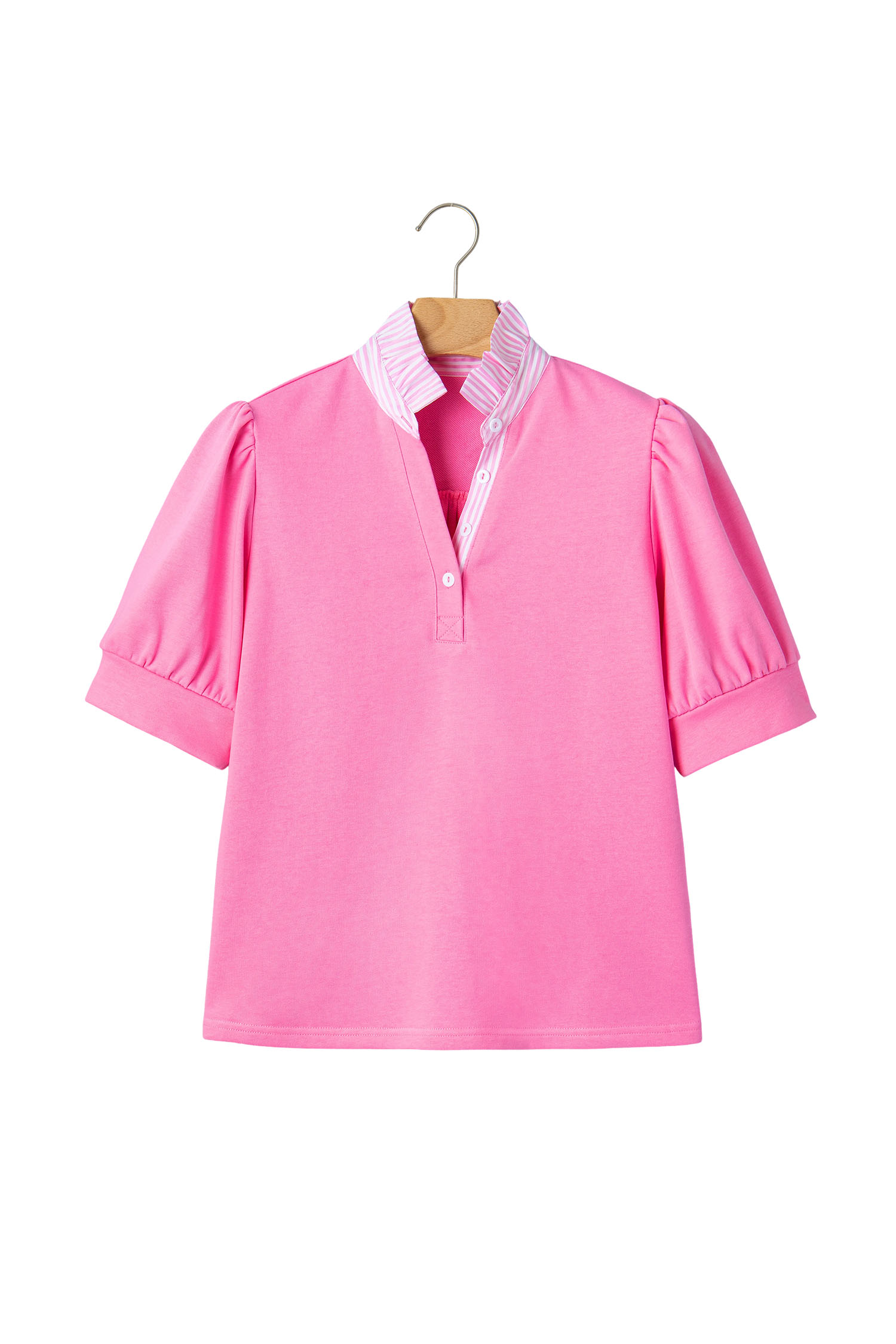 Casual Pink Striped Short Sleeve Shirt for Women – Breathable Cotton Blend Summer Blouse - Detail View 20 Casual Pink Striped Short Sleeve Shirt for Women – Breathable Cotton Blend Summer Blouse - Detail View 20