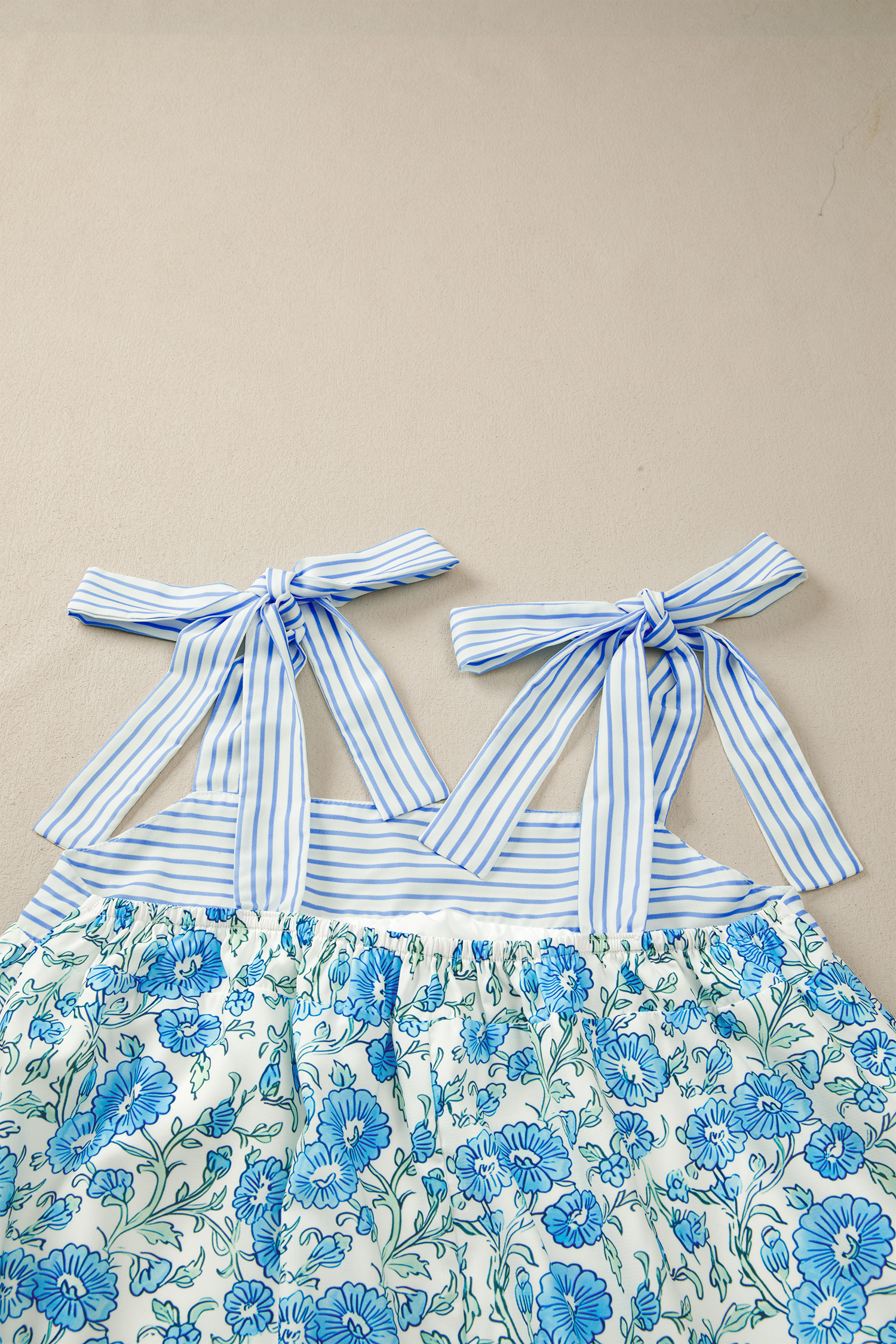Women's Sky Blue Floral Print Mini Dress – Casual Summer Style with Bow Knot Straps - Detail View 10 Women's Sky Blue Floral Print Mini Dress – Casual Summer Style with Bow Knot Straps - Detail View 10