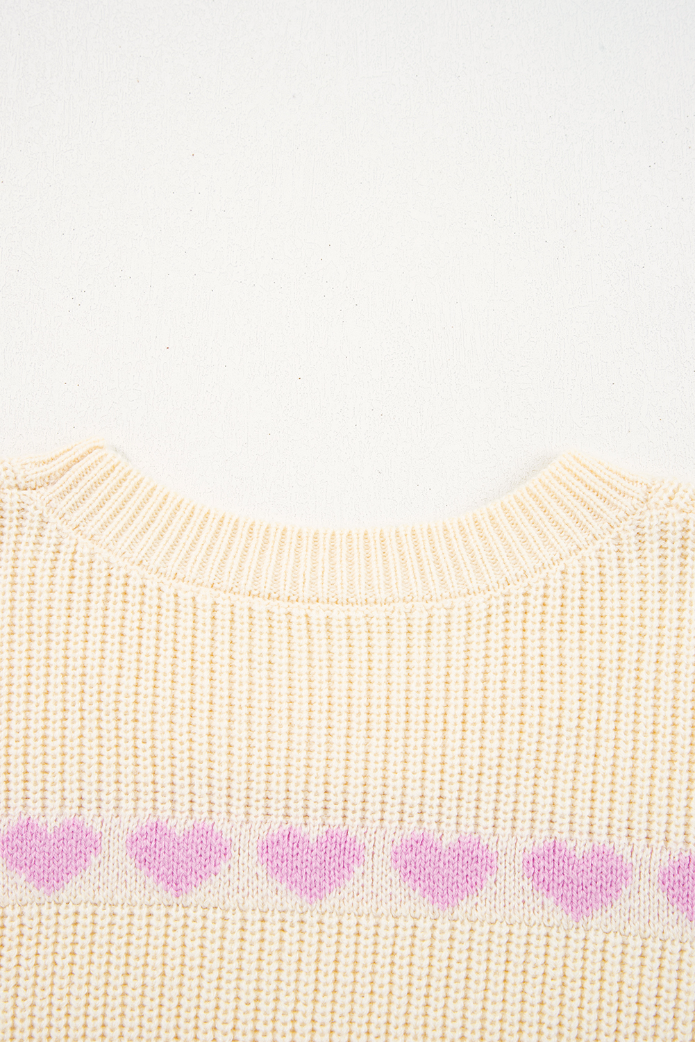 Women's Cozy Ribbed Knit Sweater with Heart Print for Fall - Detail View 9 Women's Cozy Ribbed Knit Sweater with Heart Print for Fall - Detail View 9
