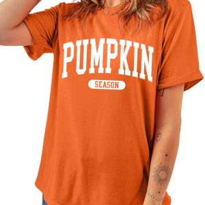 Women's Pumpkin Season Graphic Tee, Relaxed Fall Short Sleeve - Main View