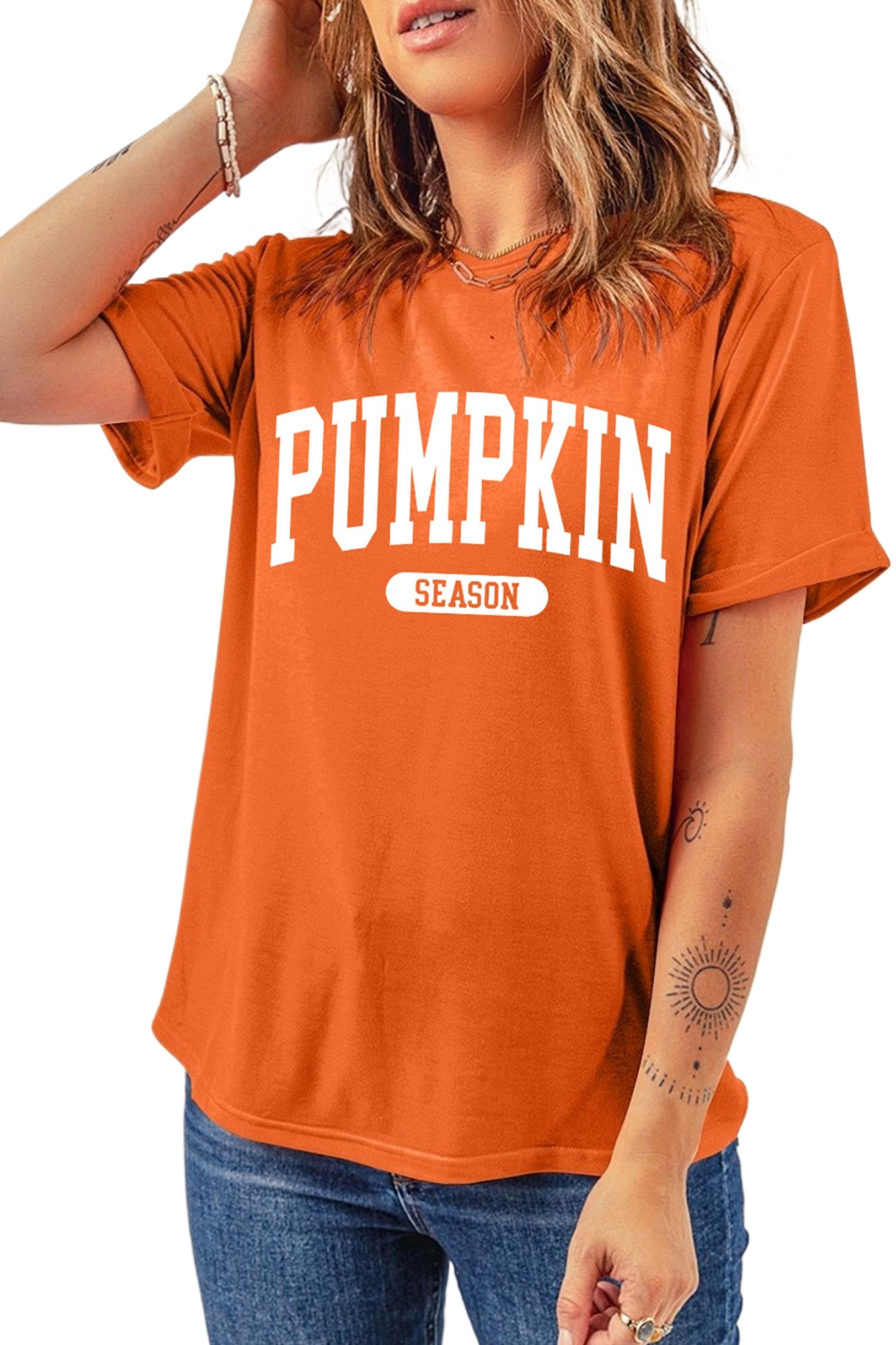 Women's Pumpkin Season Graphic Tee, Relaxed Fall Short Sleeve - Main View Women's Pumpkin Season Graphic Tee, Relaxed Fall Short Sleeve - Main View