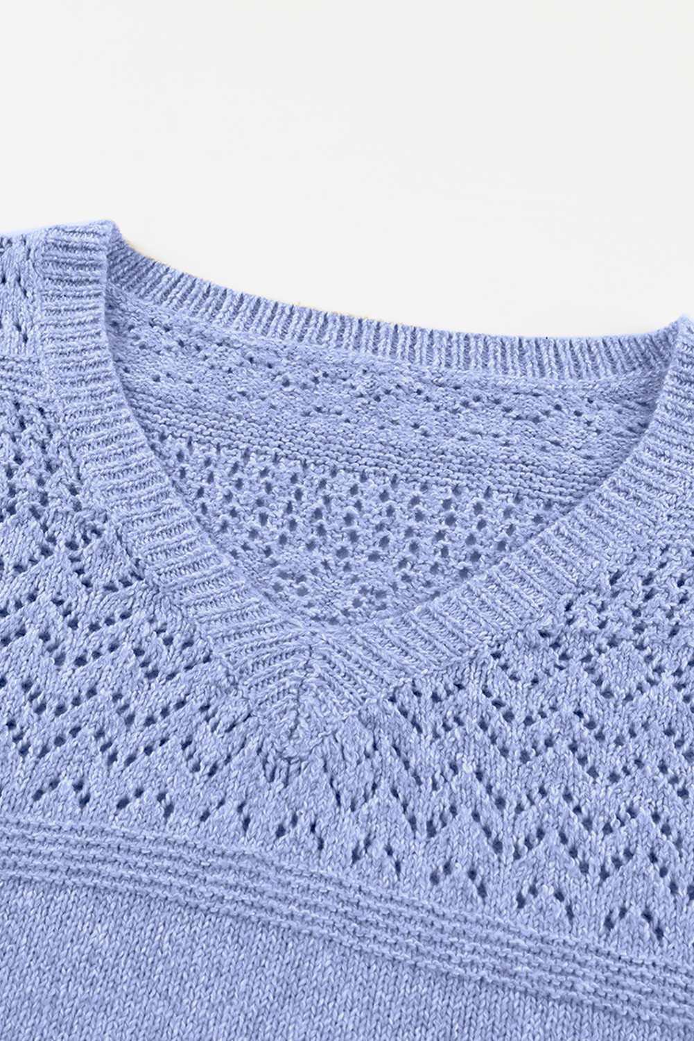 Women's Sweater, Sky Blue, V Neck, Drop Shoulder, Eyelet Pattern, Casual Style, Long Sleeve, Solid Color, Sophisticated Design, Trendy, Comfortable, Daily Wear, Fall Fashion, Sweaters & Cardigans - Detail View 12 Women's Sweater, Sky Blue, V Neck, Drop Shoulder, Eyelet Pattern, Casual Style, Long Sleeve, Solid Color, Sophisticated Design, Trendy, Comfortable, Daily Wear, Fall Fashion, Sweaters & Cardigans - Detail View 12