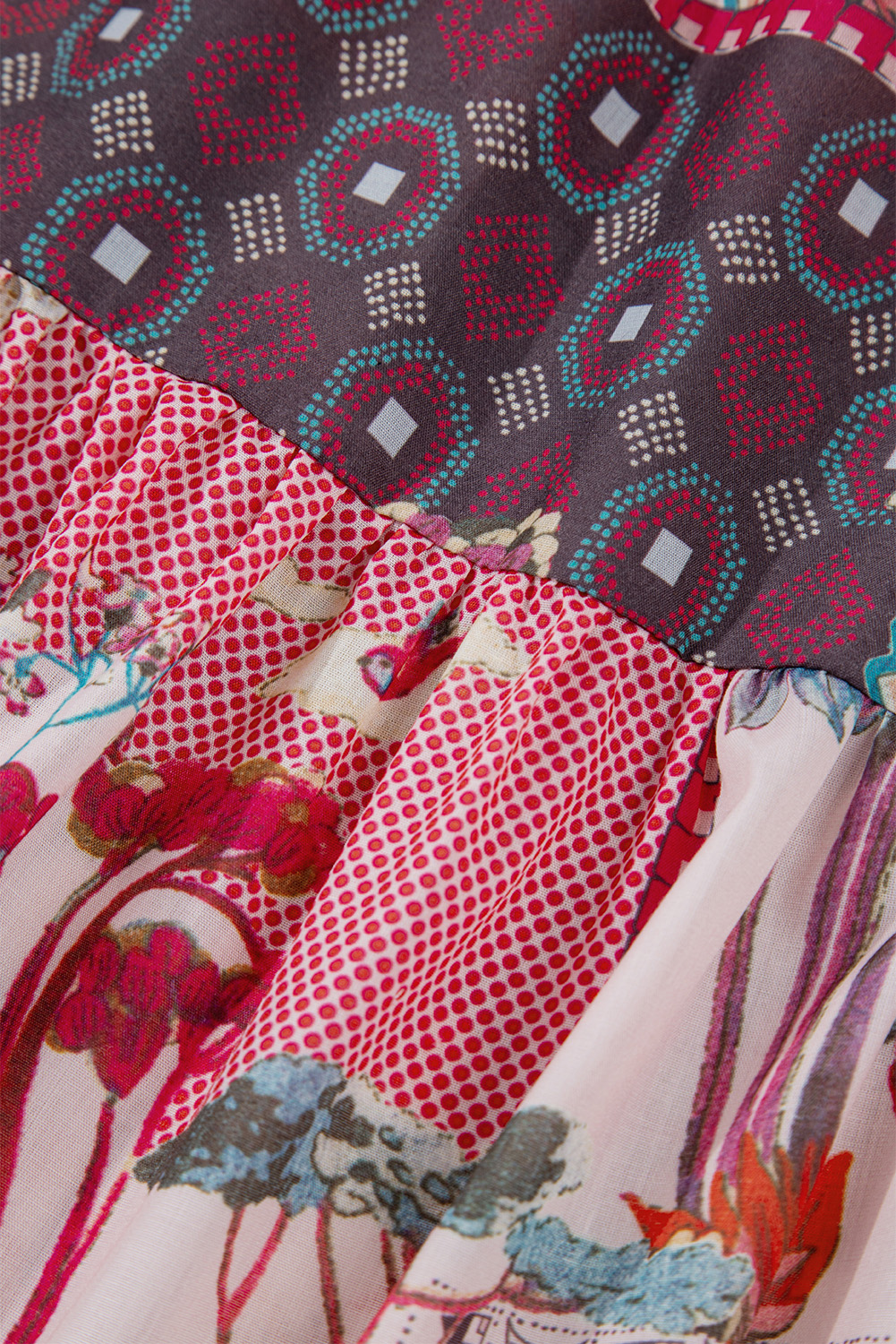 Women's Shirt, Red Boho, Mixed Print, Patchwork, Bubble Sleeve, Long Sleeve, Vintage Style, Casual Wear, Floral Pattern, Bohemian Aesthetic, Comfortable Fashion, Daily Wear, Tops, Blouses & Shirts - Detail View 12 Women's Shirt, Red Boho, Mixed Print, Patchwork, Bubble Sleeve, Long Sleeve, Vintage Style, Casual Wear, Floral Pattern, Bohemian Aesthetic, Comfortable Fashion, Daily Wear, Tops, Blouses & Shirts - Detail View 12