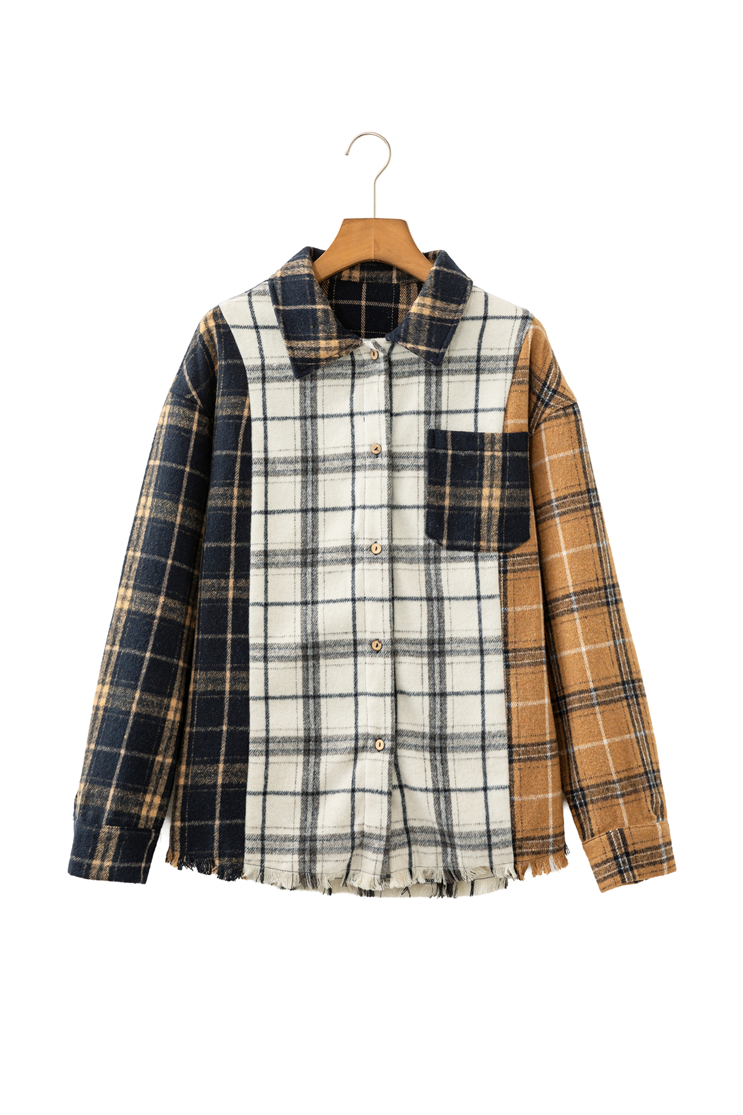 Women's Plaid Button Up Shacket, Casual Long Sleeve Shirt - Detail View 7 Women's Plaid Button Up Shacket, Casual Long Sleeve Shirt - Detail View 7