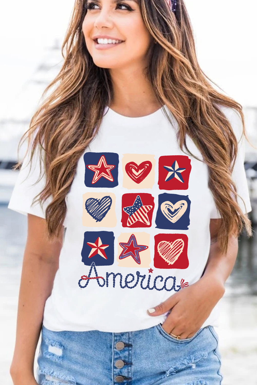 Soft Lightweight Casual Tee for Women - Round Neck Checkered Graphic Top - Detail View 7 Soft Lightweight Casual Tee for Women - Round Neck Checkered Graphic Top - Detail View 7