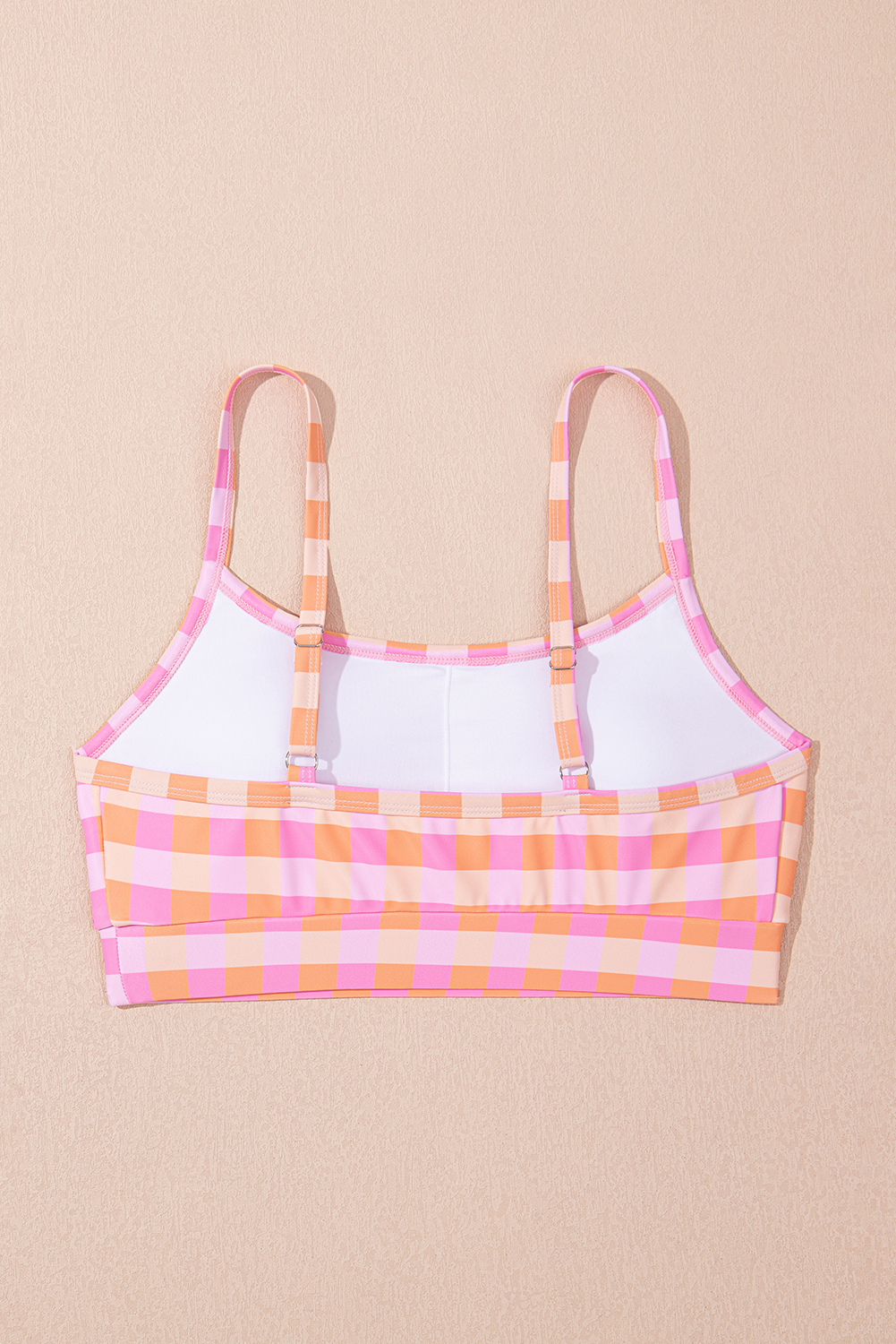 Women's Pink Gingham 3-Piece High Waist Bikini Set with Sarong - Detail View 13 Women's Pink Gingham 3-Piece High Waist Bikini Set with Sarong - Detail View 13
