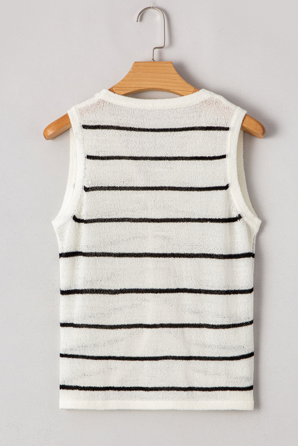 Elegant Women's Black Stripe Buttoned V Neck Slim Fit Sweater Vest - Detail View 9 Elegant Women's Black Stripe Buttoned V Neck Slim Fit Sweater Vest - Detail View 9