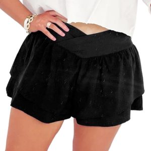 Women's Black Crossed Waist Tiered Flowy Shorts - Trendy Casual Bottoms - Main View