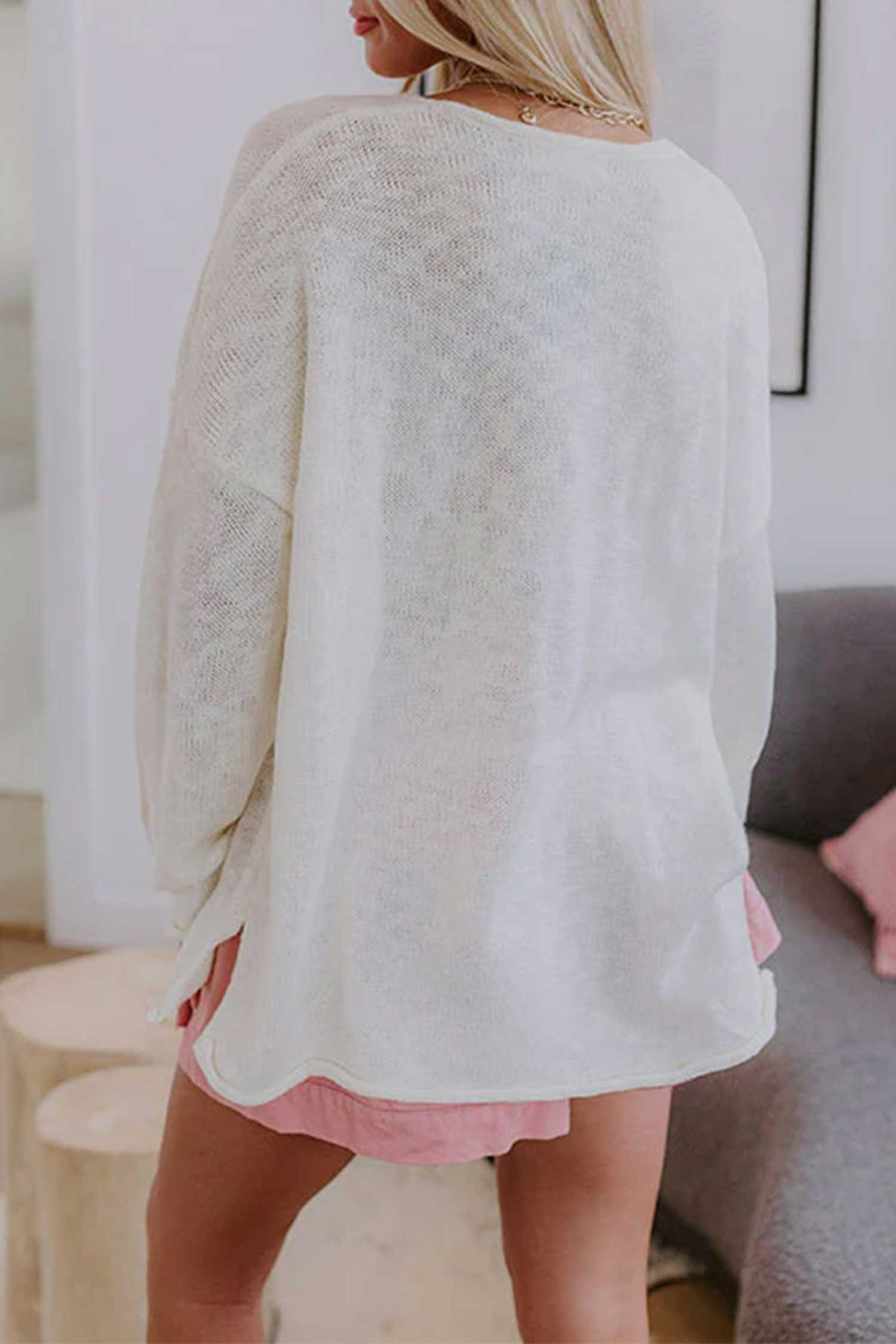 Women's Beach Side Graphic Sweater, Lightweight Cotton Knit - Detail View 5 Women's Beach Side Graphic Sweater, Lightweight Cotton Knit - Detail View 5