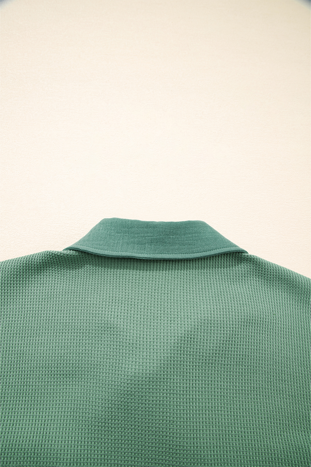 Stylish Grass Green Shift Shirt with Vintage Patchwork Design - Detail View 7 Stylish Grass Green Shift Shirt with Vintage Patchwork Design - Detail View 7