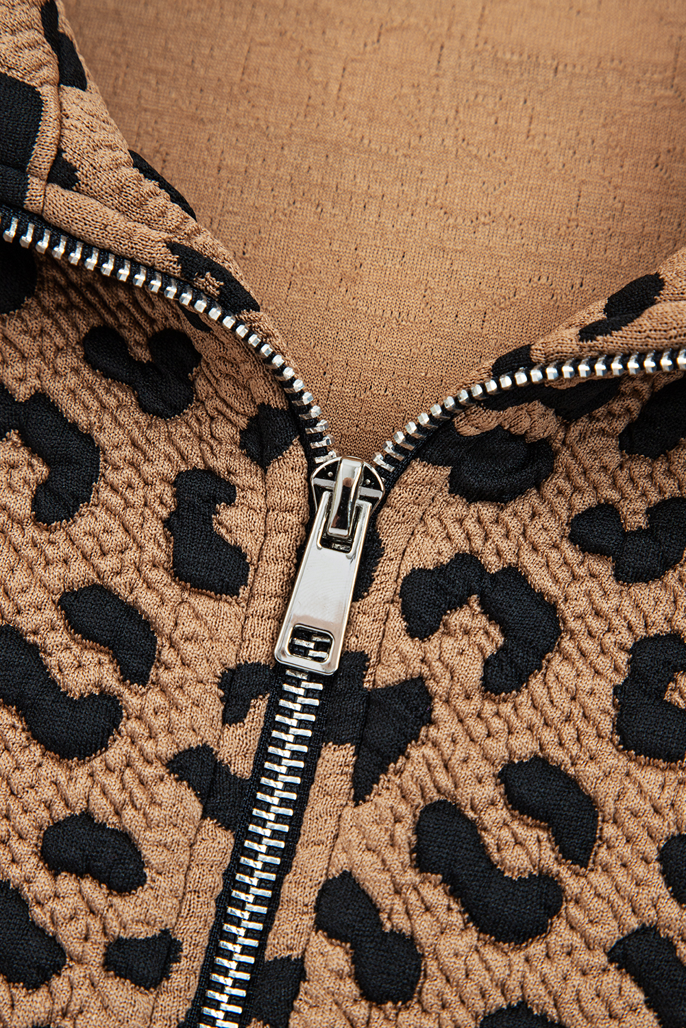 Versatile Brown Leopard Quarter Zip Top - Perfect for Daily Wear in Autumn - Detail View 7 Versatile Brown Leopard Quarter Zip Top - Perfect for Daily Wear in Autumn - Detail View 7
