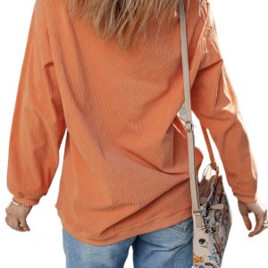 Women's Orange SPOOKY SEASON Embroidered Letter Graphic Twisted Ribbed Sweatshirt for Halloween - Main View